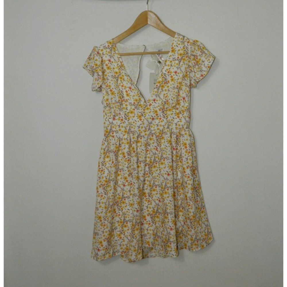 Pink Diamond Brand Dress Yellow Floral Open Back‎ Boho Chic Cottagecore  Size XL